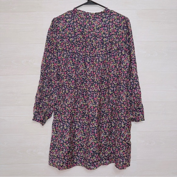 J. Crew Women's Pink and Purple Floral Print Long Sleeve Tiered Mini Dress - Picture 7 of 7